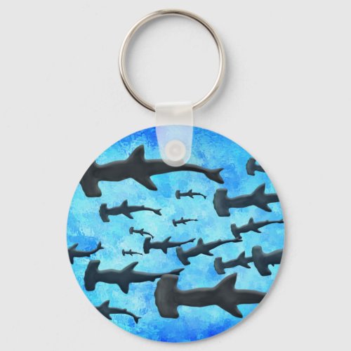 School of Hammerhead Sharks in Silhouette Keychain