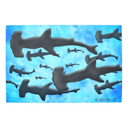 School of Hammerhead Sharks in Silhouette Metal Print