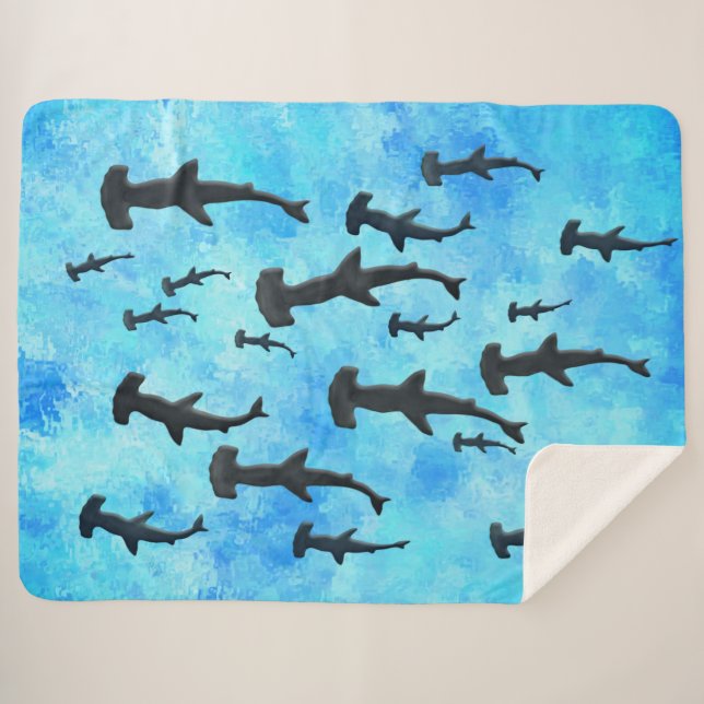School of Hammerhead Sharks in Silhouette Sherpa Blanket (Front (Horizontal))