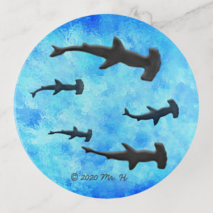 School of Hammerhead Sharks in Silhouette Trinket Tray