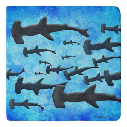 School of Hammerhead Sharks in Silhouette Trivet