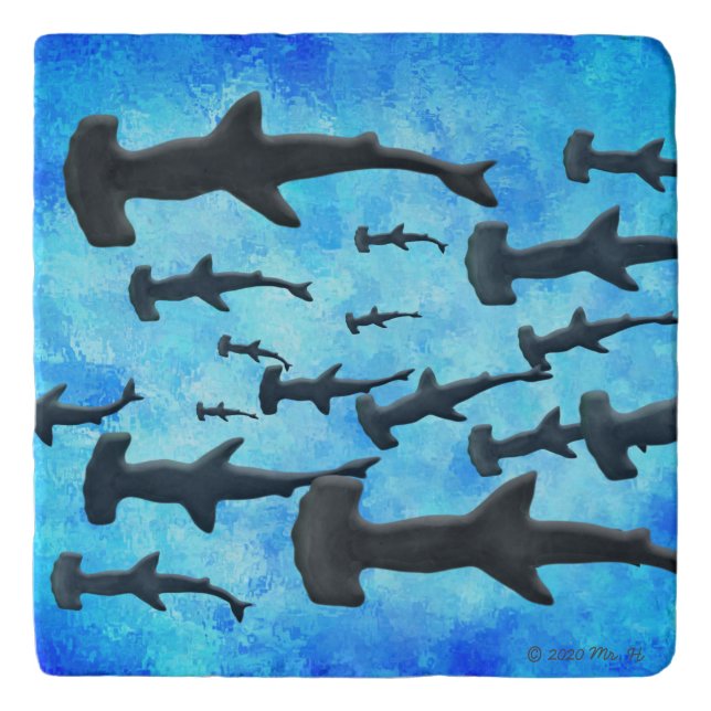 School of Hammerhead Sharks in Silhouette Trivet (Front)
