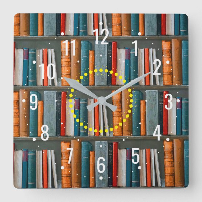 School of Learning and Reading Books - Library  Square Wall Clock (Front)