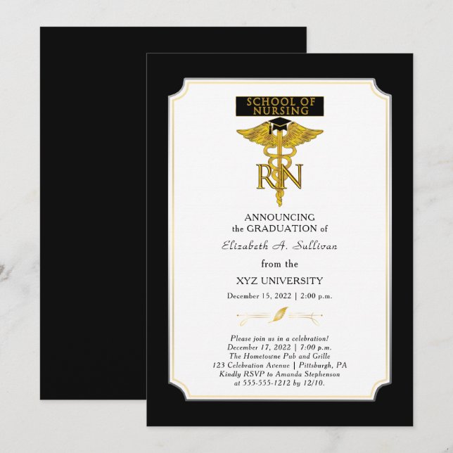 School of Nursing Nurse RN Graduation Invitation (Front/Back)