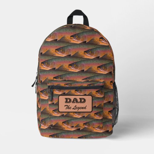 School of Rainbow Trout Pattern Dad the Legend  Printed Backpack