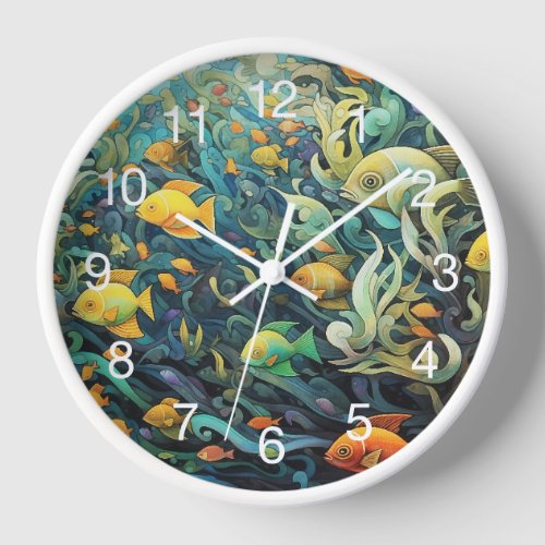 School of reef fishes clock