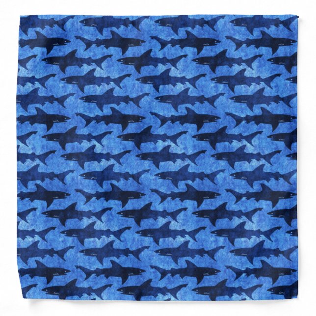 School of Sharks Blue Pattern Bandana (Front)
