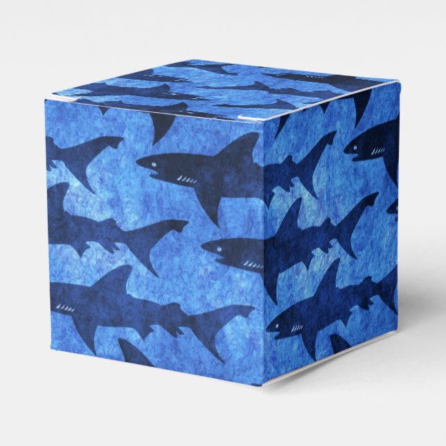 School of Sharks Blue Pattern Favor Boxes (Front Side)