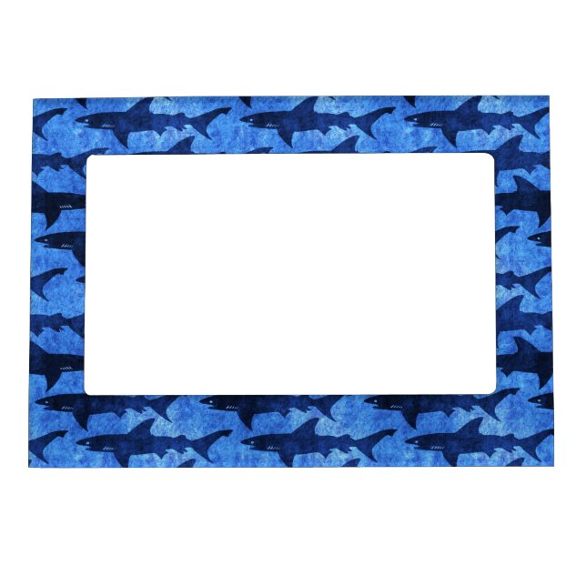 School of Sharks Blue Pattern Magnetic Photo Frame (Front)