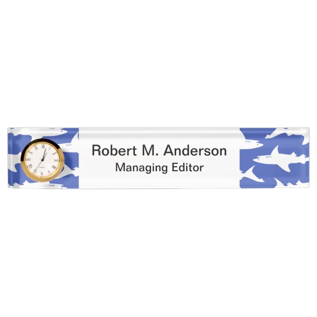 School of Sharks Funny Blue and White Name Plate (Front)