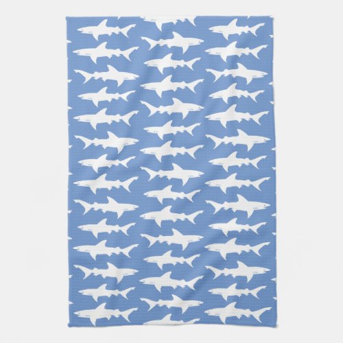 School of Sharks Galley  Beach House Blue Kitchen Towel