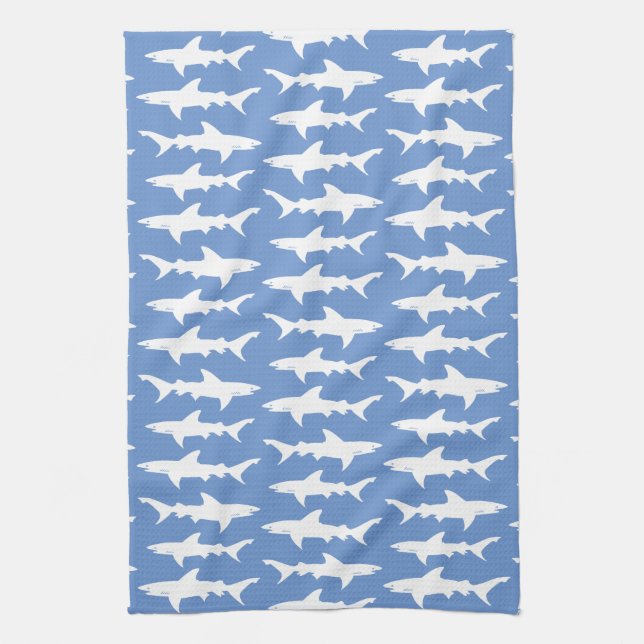 School of Sharks Galley / Beach House Blue Kitchen Towel (Vertical)