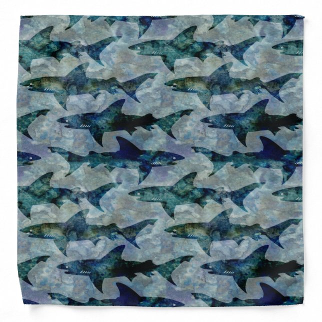 School of Sharks in Watery Blue Bandana (Front)