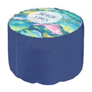 School of Tropical Fish Beach Vibes Ottoman
