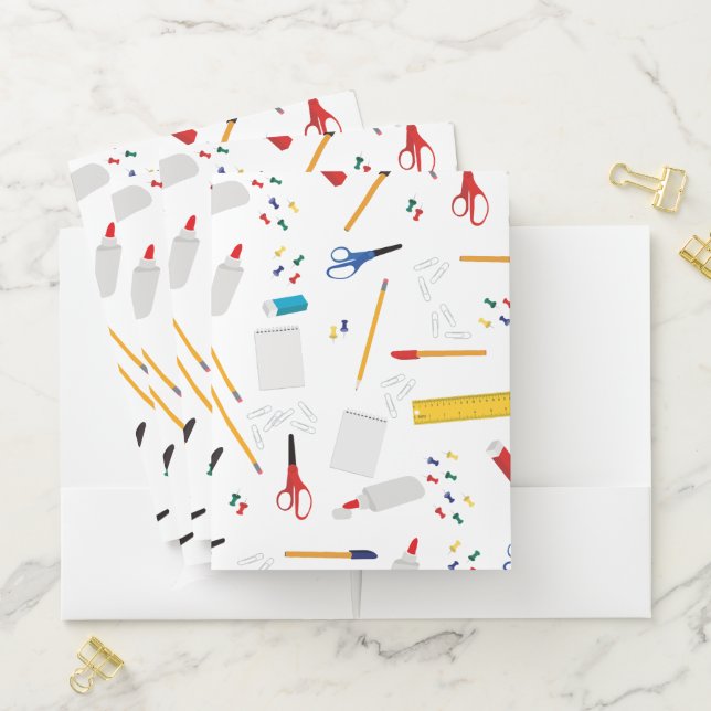 School Office & Crafts Supplies Pattern Pocket Folder (In Situ)