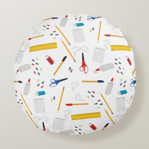 School Office & Crafts Supplies Pattern Round Pillow