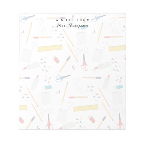 School Office Crafts Supplies Pattern Teacher Gift Notepad