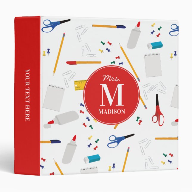 School Office & Crafts Supplies Teacher Monogram 3 Ring Binder (Front/Spine)