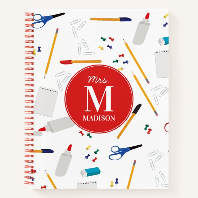 School Office & Crafts Supplies Teacher Monogram Notebook (Front)