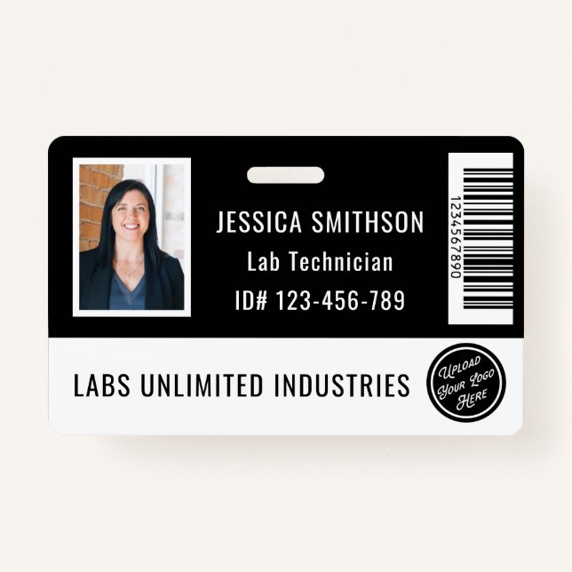 School or Business Photo ID Black and White Badge (Front)
