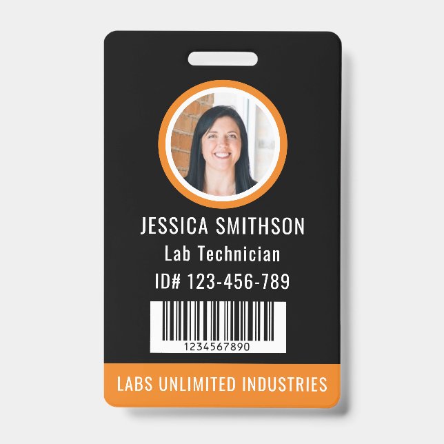School or Business Photo ID Orange Black Badge (Front)