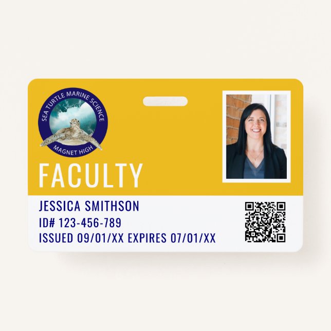 School or Business Photo ID Sunny Yellow Badge (Front)
