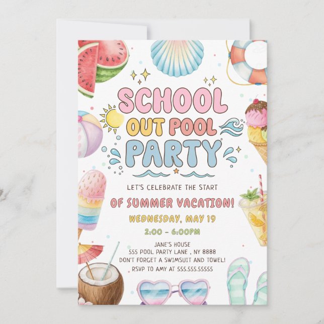 School Out Pool Party Start Of Summer Vacation Invitation (Front)