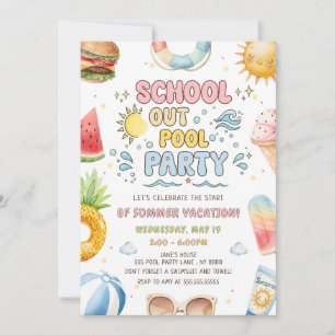 School Out Pool Party Start Of Summer Vacation Invitation