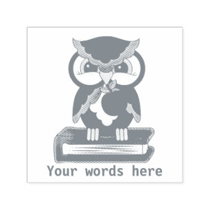 School owl gray add words stamp