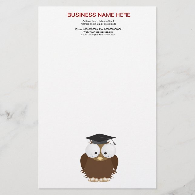 School owl with mortar board stationery (Front)