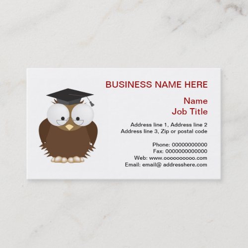 School owl with mortar board stationery business card