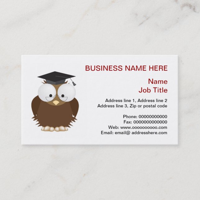 School owl with mortar board stationery business card (Front)