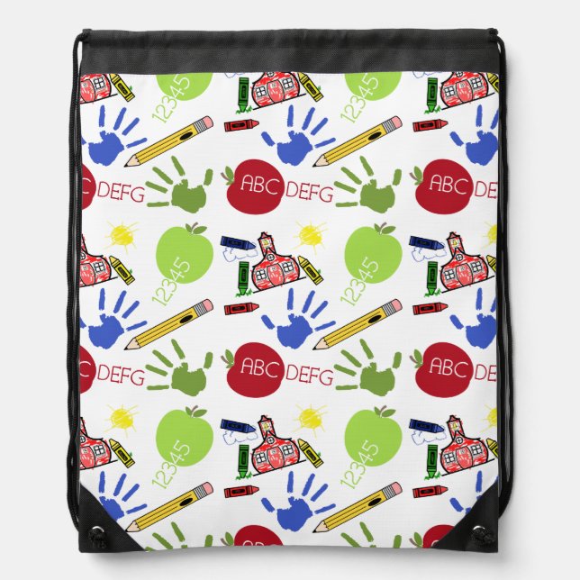 School Pattern Drawstring Backpack (Front)