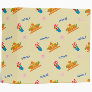 School pattern print on brown 3 ring binder