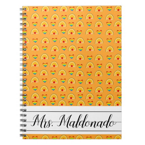 School Pattern With Rainbow Hearts School Notebook