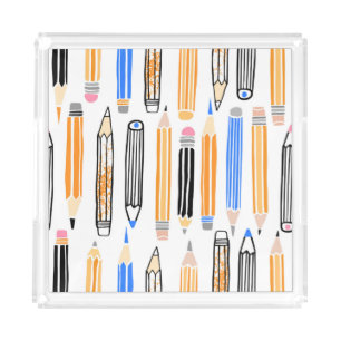School Pencil Hand Drawn Illustration Acrylic Tray