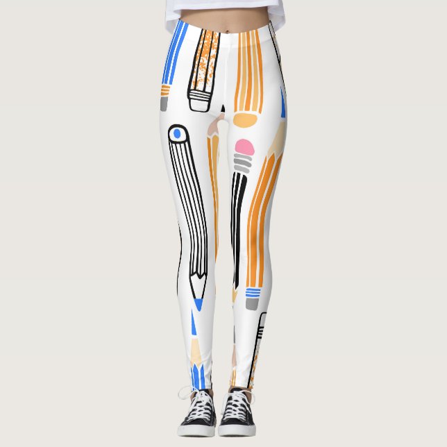 School Pencil Hand Drawn Illustration Leggings (Front)