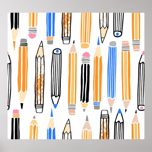 School Pencil Hand Drawn Illustration Poster (Front)