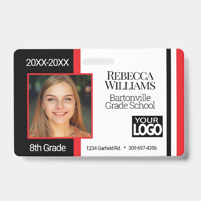 School Photo Badge - Black and Red (Front)
