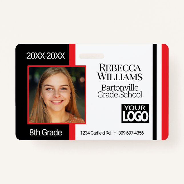 School Photo Badge - Black and Red (Front)