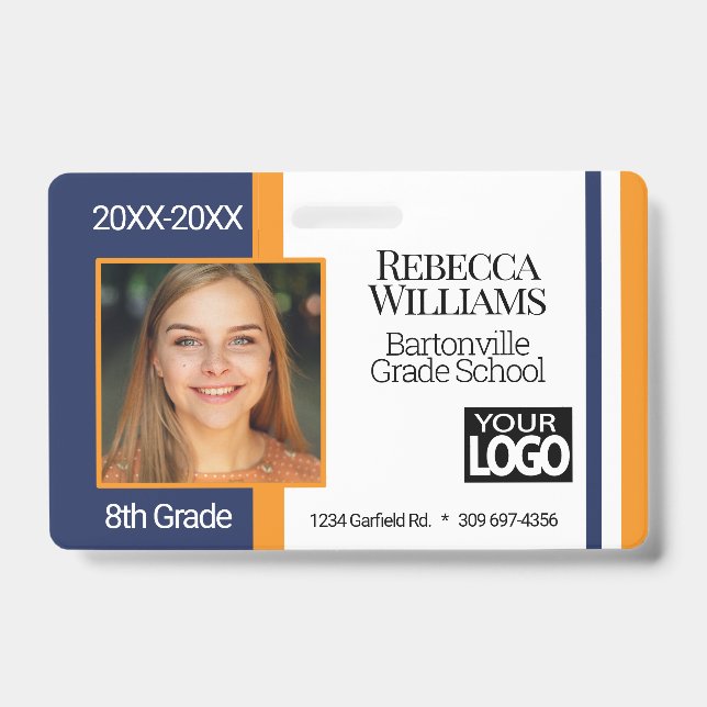 School Photo Badge - Blue and Orange (Front)