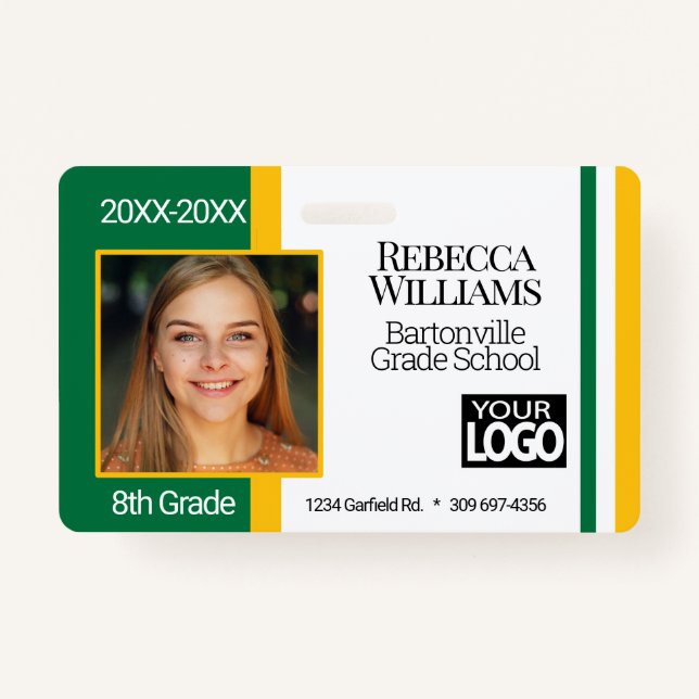 School Photo Badge - Green and Gold (Front)