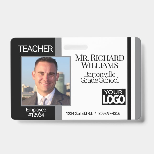 School Photo ID  - Black, White and Gray Badge (Front)