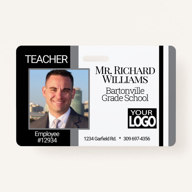 School Photo ID  - Black, White and Gray Badge (Front)