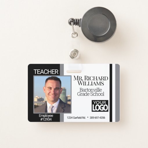 School Photo ID - Black, White and Gray Badge | Zazzle