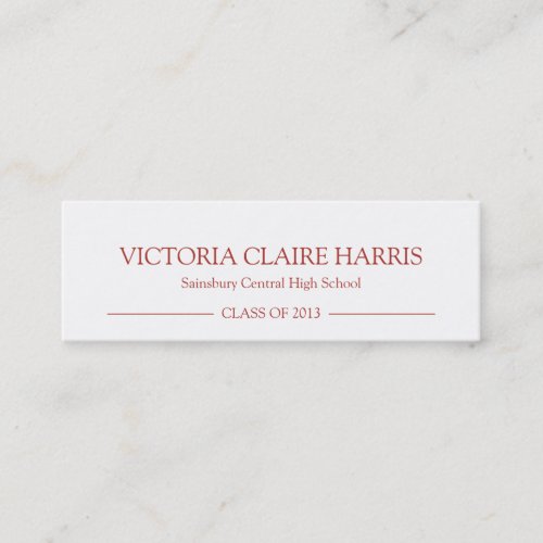 School pride graduation insert name card red business card template