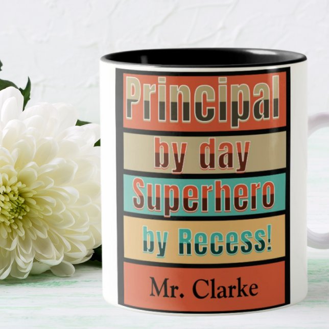 School Principal by Day Superhero by Recess Custom Two-Tone Coffee Mug (Creator Uploaded)