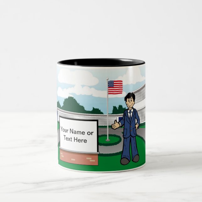 School Principal Cartoon by PrintedPerfection.com Two-Tone Coffee Mug (Center)