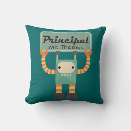 School Principal Retro Robot Personalized Gift Throw Pillow