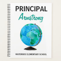School Principal Watercolor Globe Personalized Planner